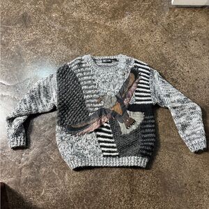 Men's Grey Marled Eagle Patch Sweater